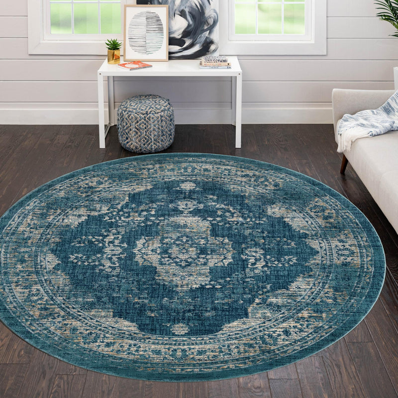 Copenhagen Dahlia Collection Area Rug -  Tårnby Round Navy Blue  lifestyle 105