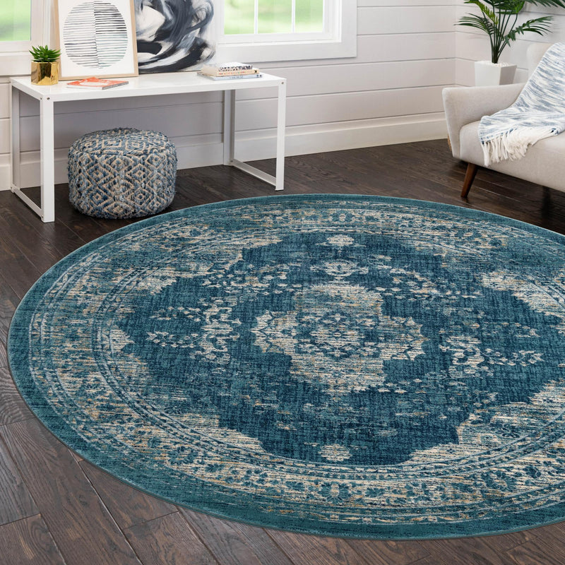 Copenhagen Dahlia Collection Area Rug -  Tårnby Round Navy Blue  lifestyle 107