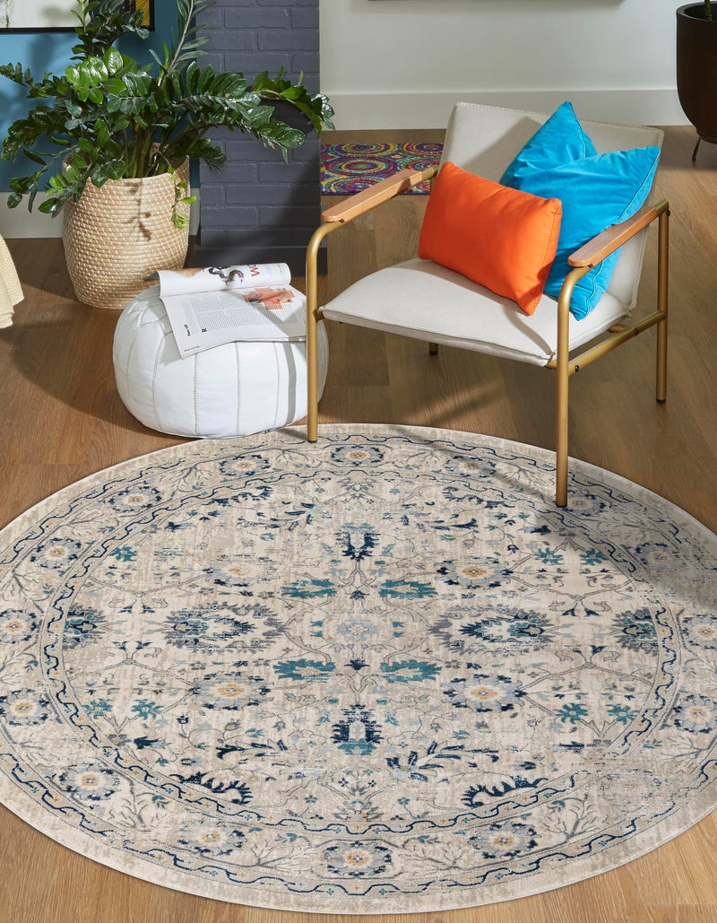 Copenhagen Dahlia Collection Area Rug -  Nørrebro Round Beige  lifestyle 57