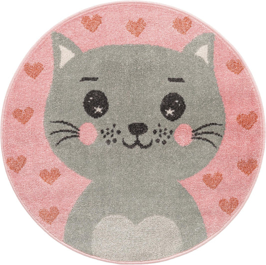 Playful Patterns Collection Area Rug - Frolic Round Pink Main