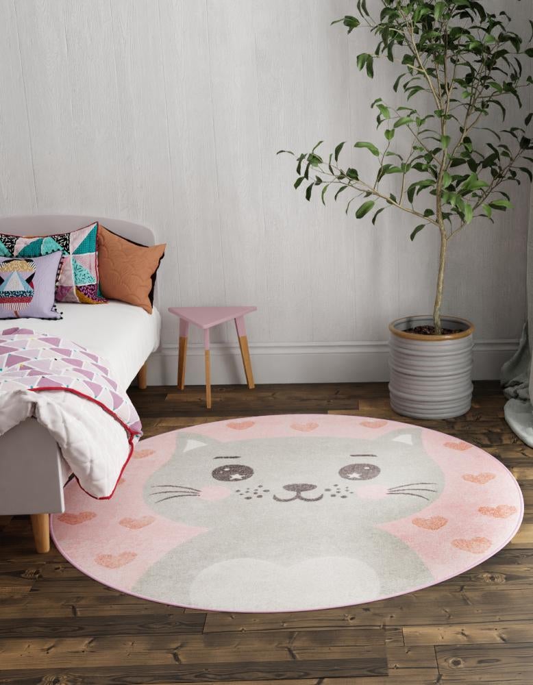 Playful Patterns Collection Area Rug - Frolic Round Pink  lifestyle 2