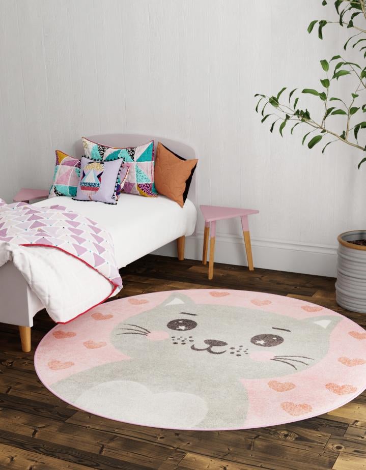 Playful Patterns Collection Area Rug - Frolic Round Pink  lifestyle 3