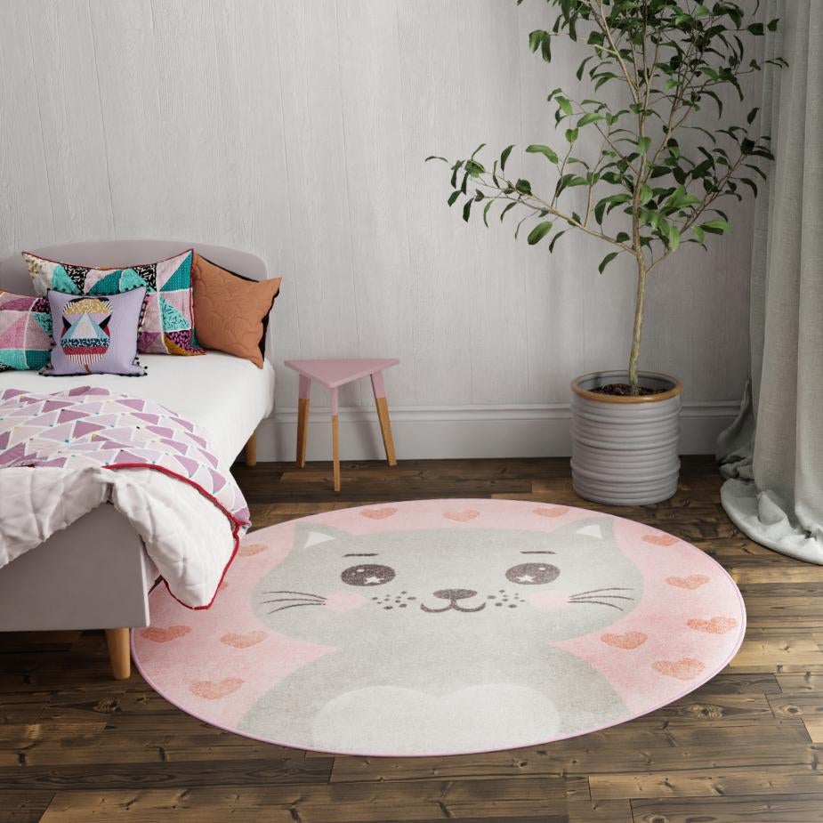 Playful Patterns Collection Area Rug - Frolic Round Pink  lifestyle 14