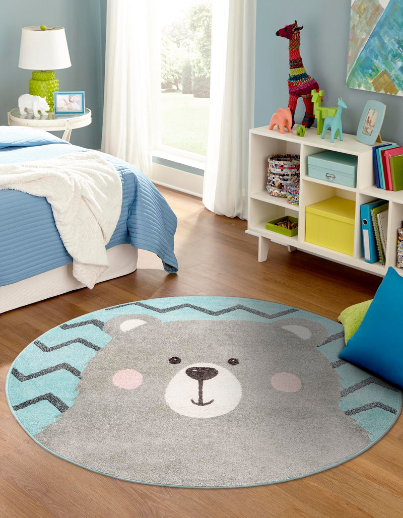 Playful Patterns Collection Area Rug -  Whirlwind Round Blue  lifestyle 4
