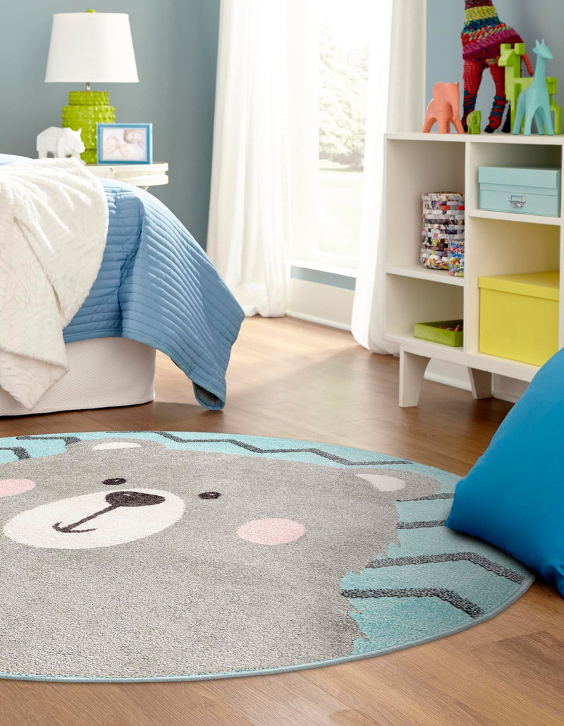 Playful Patterns Collection Area Rug -  Whirlwind Round Blue  lifestyle 6