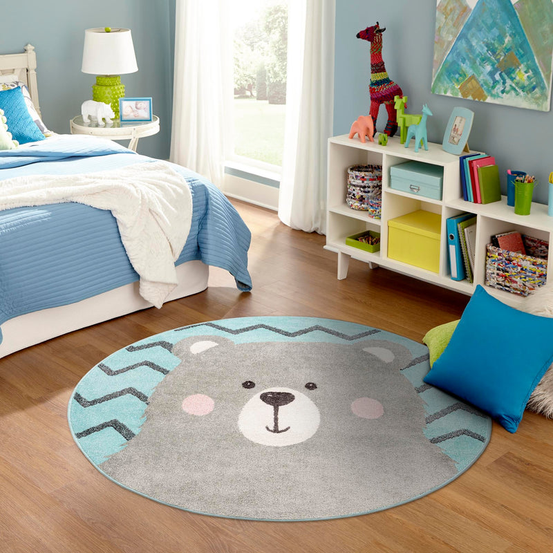 Playful Patterns Collection Area Rug -  Whirlwind Round Blue  lifestyle 28