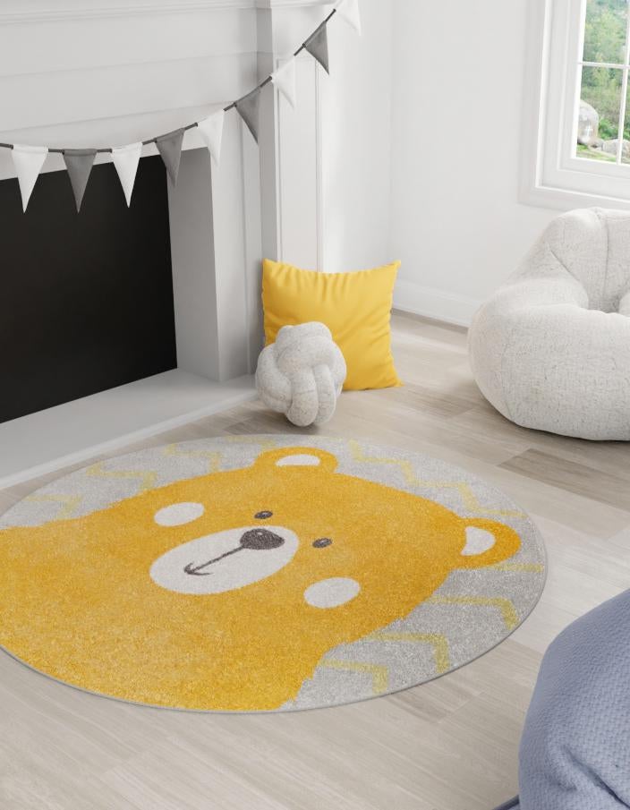 Playful Patterns Collection Area Rug -  Whirlwind Round Yellow  lifestyle 3