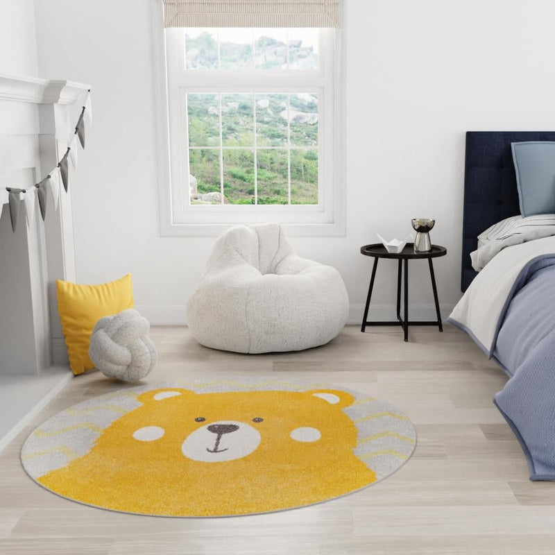 Playful Patterns Collection Area Rug -  Whirlwind Round Yellow  lifestyle 29