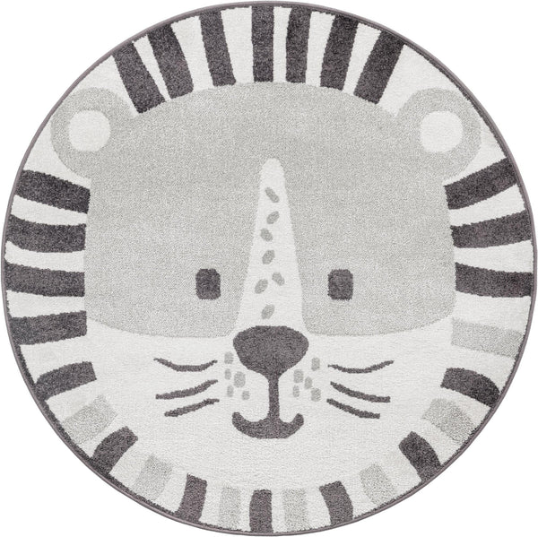 Playful Patterns Collection Area Rug -  Riddle Round Gray  lifestyle 2