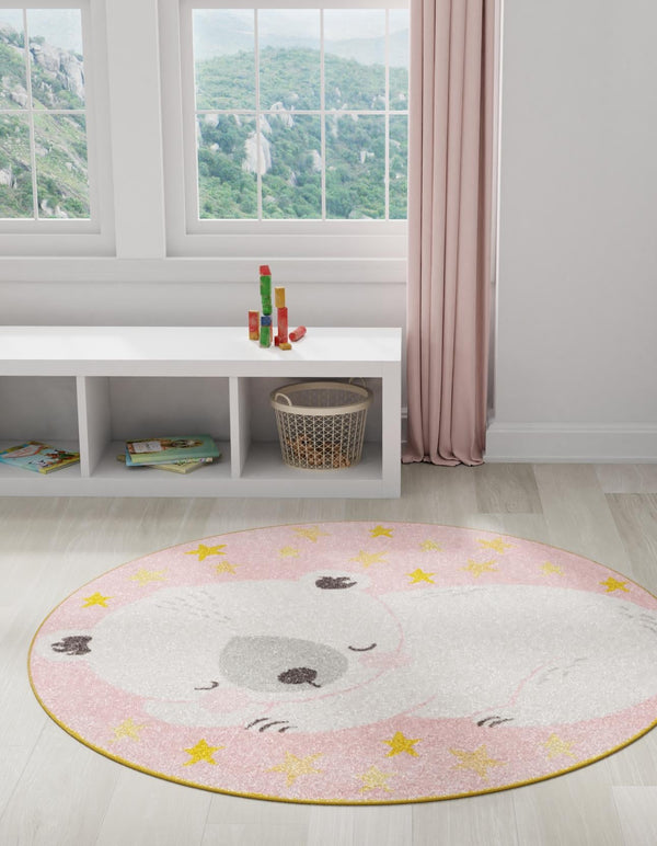 Playful Patterns Collection Area Rug -  Jovial Round Pink  lifestyle 2