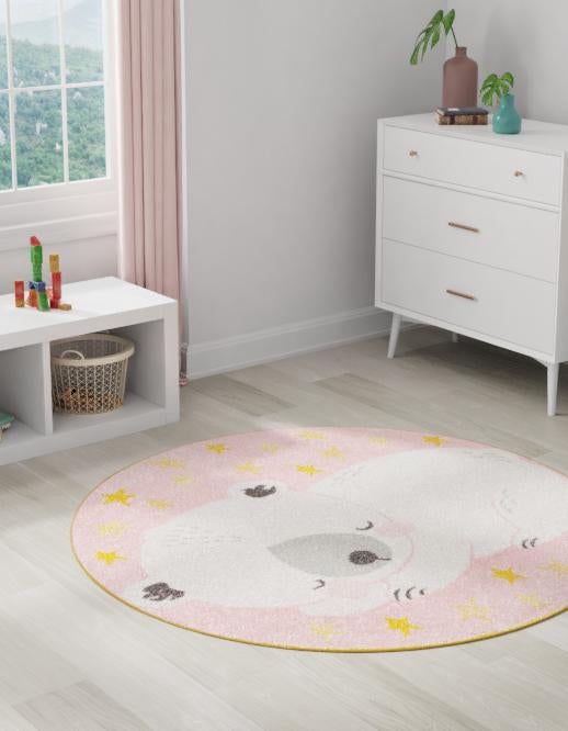 Playful Patterns Collection Area Rug -  Jovial Round Pink  lifestyle 3