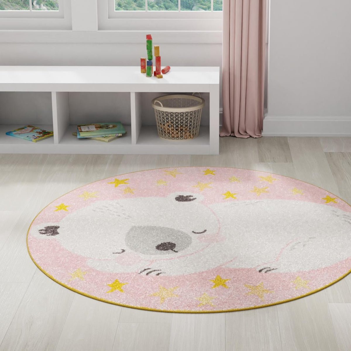 Playful Patterns Collection Area Rug -  Jovial Round Pink  lifestyle 14