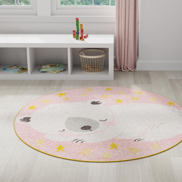 Playful Patterns Collection Area Rug -  Jovial Round Pink  lifestyle 14
