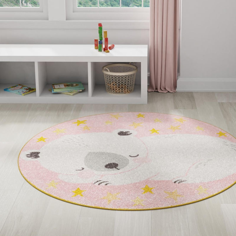 Playful Patterns Collection Area Rug -  Jovial Round Pink  lifestyle 14