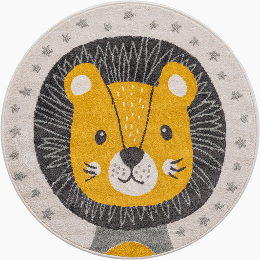 Playful Patterns Collection Area Rug -  Festive. Round Ivory Main
