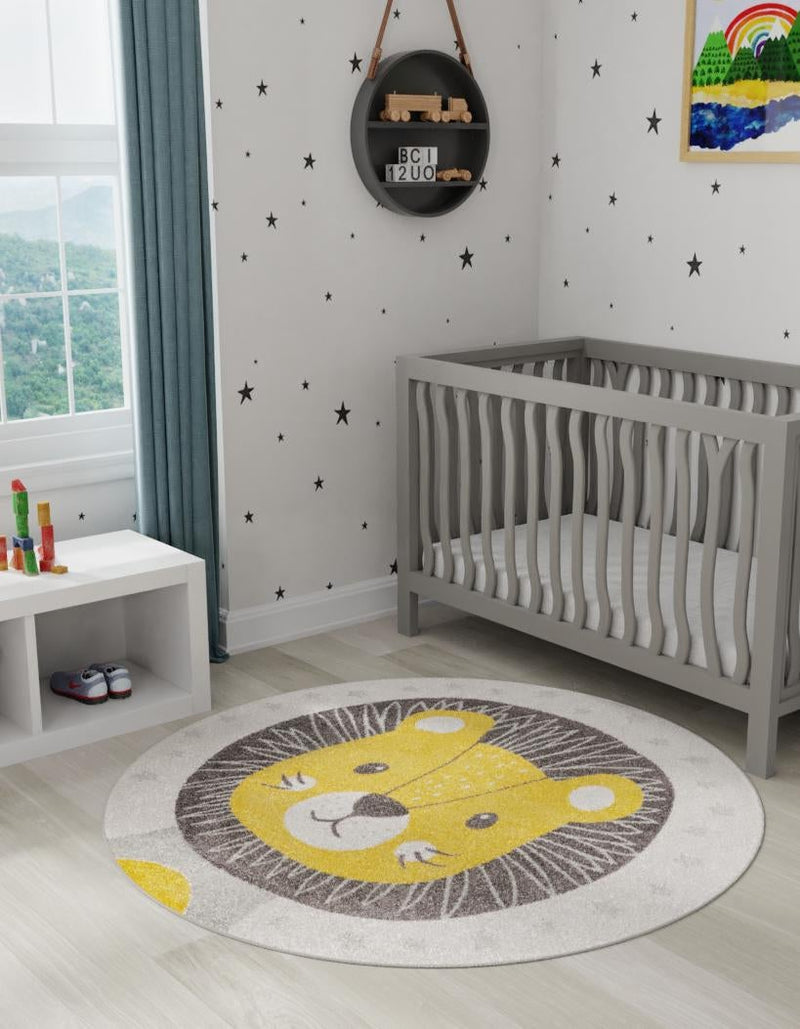 Playful Patterns Collection Area Rug -  Festive. Round Ivory  lifestyle 2