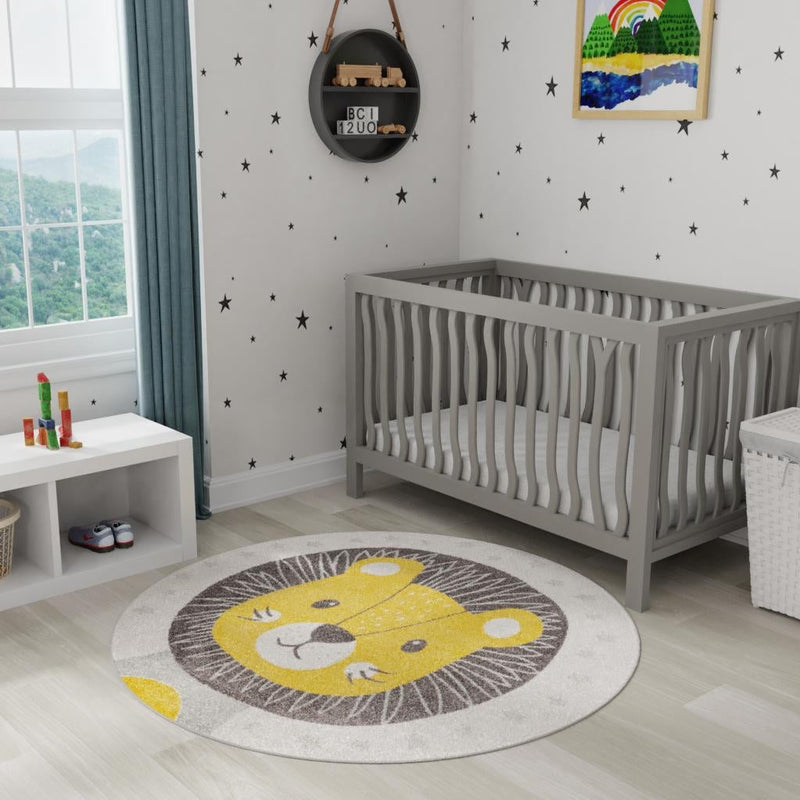Playful Patterns Collection Area Rug -  Festive. Round Ivory  lifestyle 14