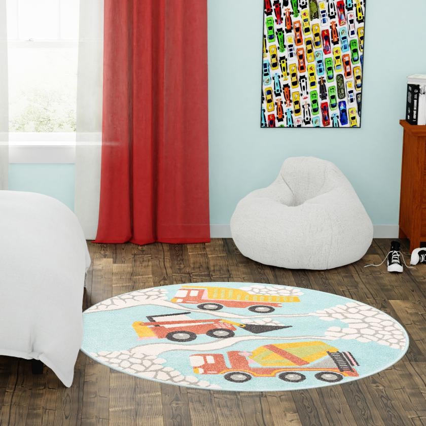 Playful Patterns Collection Area Rug -  Labyrinth Round Teal  lifestyle 43