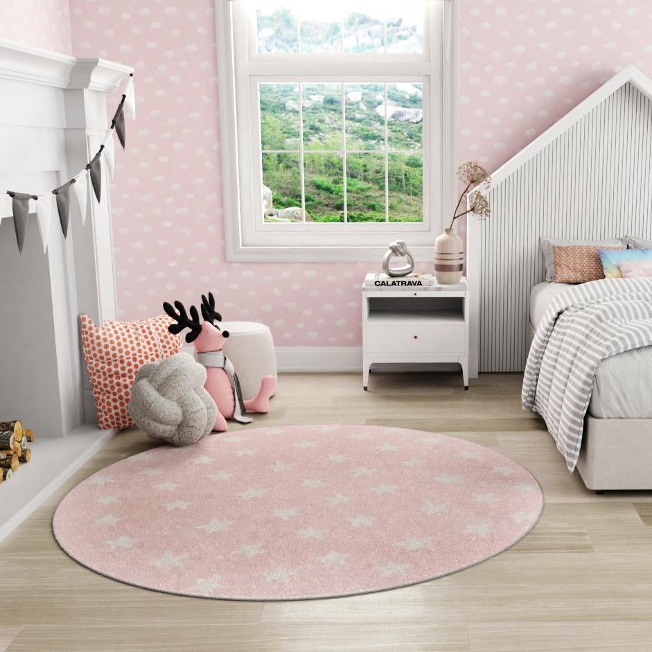 Playful Patterns Collection Area Rug -  Mosaic Round Pink  lifestyle 189