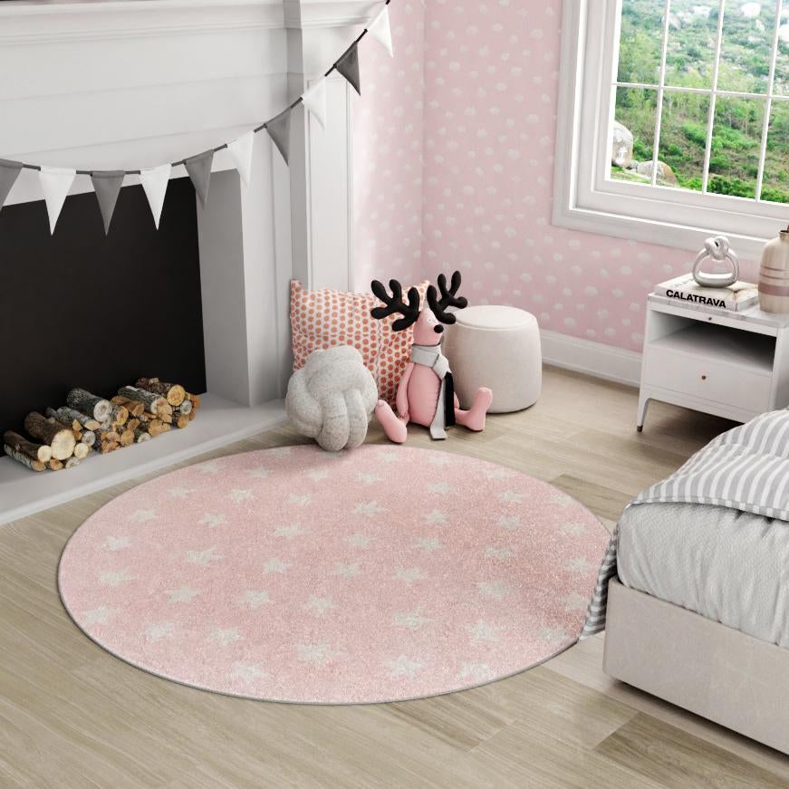 Playful Patterns Collection Area Rug -  Mosaic Round Pink  lifestyle 191
