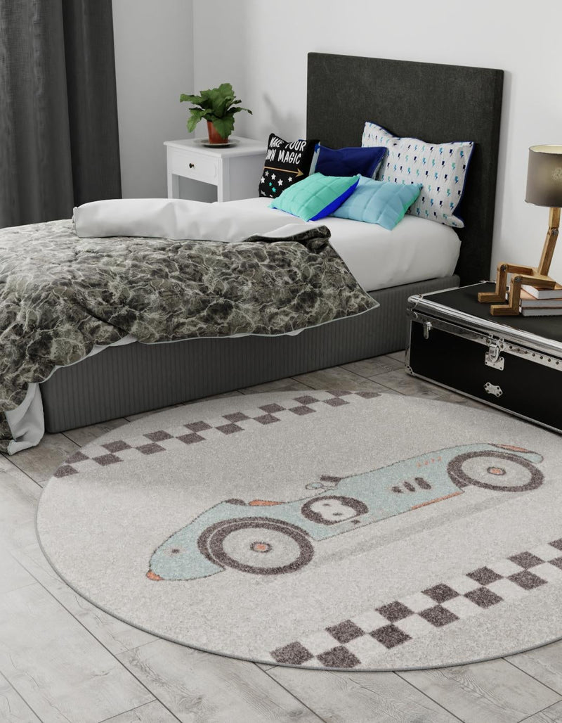 Playful Patterns Collection Area Rug -  Confetti Round Gray  lifestyle 21