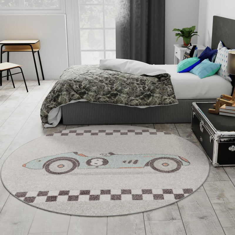 Playful Patterns Collection Area Rug -  Confetti Round Gray  lifestyle 43