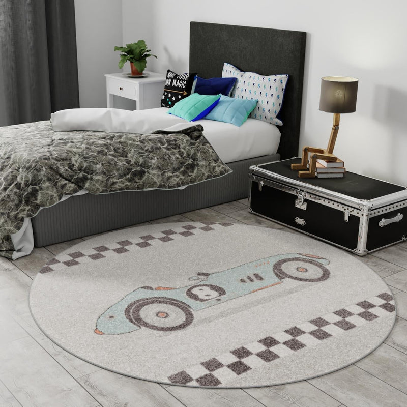 Playful Patterns Collection Area Rug -  Confetti Round Gray  lifestyle 45