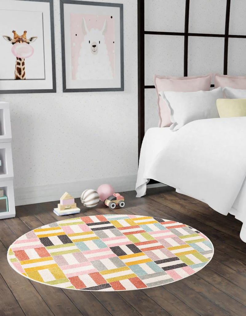 Playful Patterns Collection Area Rug -  Kaleidoscope Round Multi  lifestyle 21