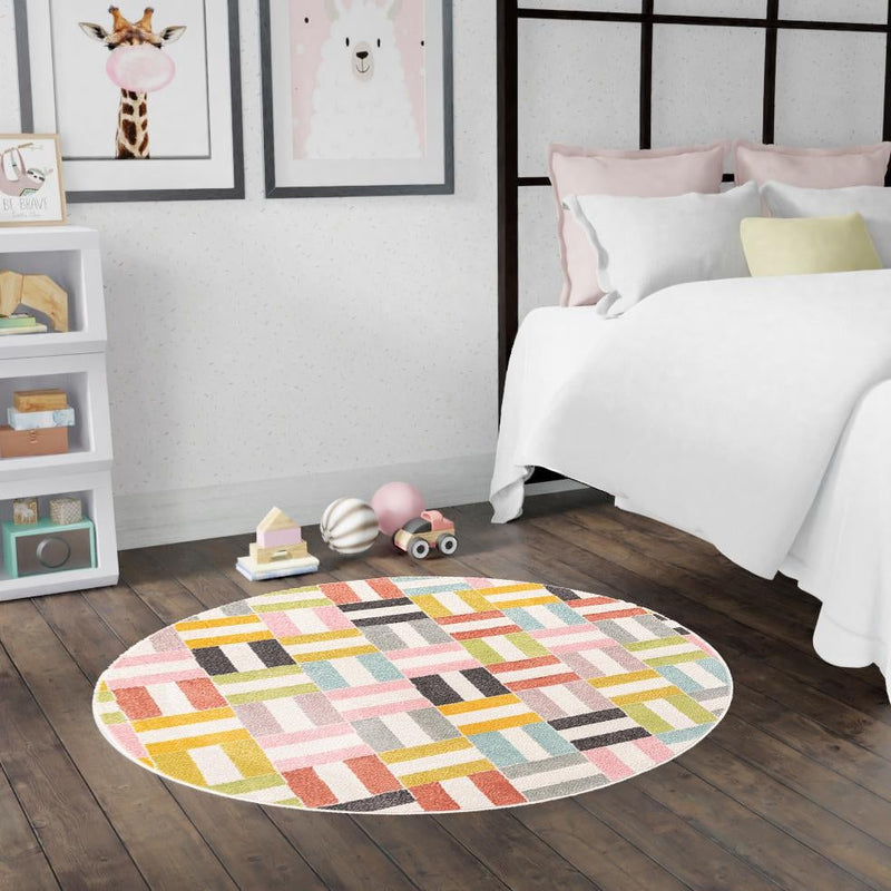 Playful Patterns Collection Area Rug -  Kaleidoscope Round Multi  lifestyle 43