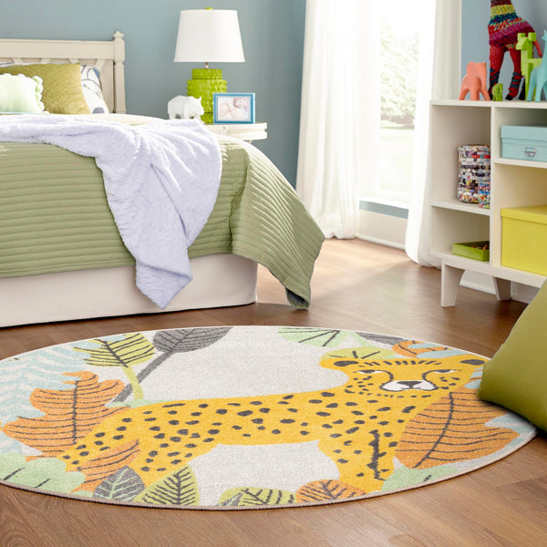Playful Patterns Collection Area Rug -  Puzzled Round Gray  lifestyle 45