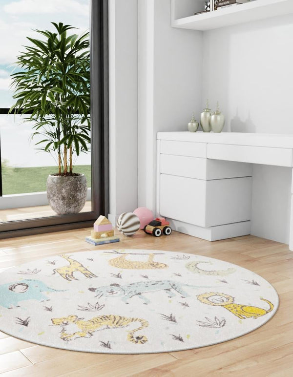 Playful Patterns Collection Area Rug -  Spatter Round Ivory  lifestyle 21