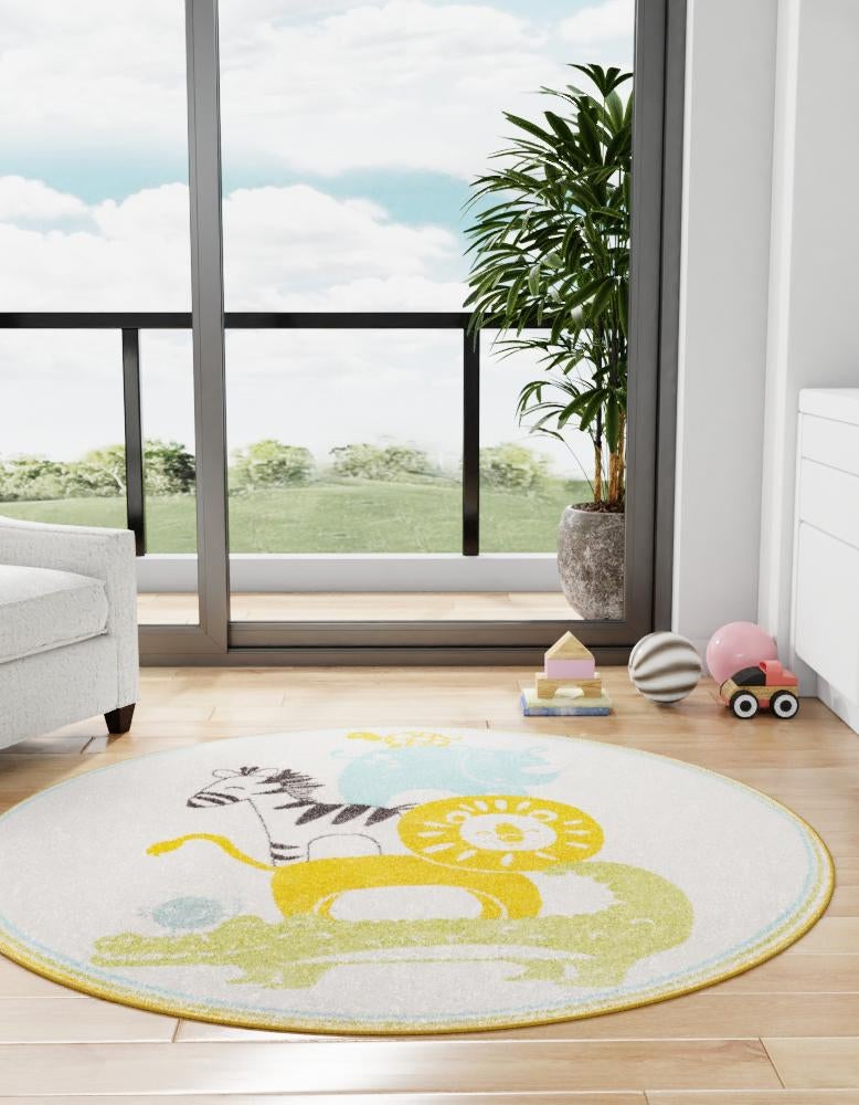 Playful Patterns Collection Area Rug -  Prismatic Round Ivory  lifestyle 19