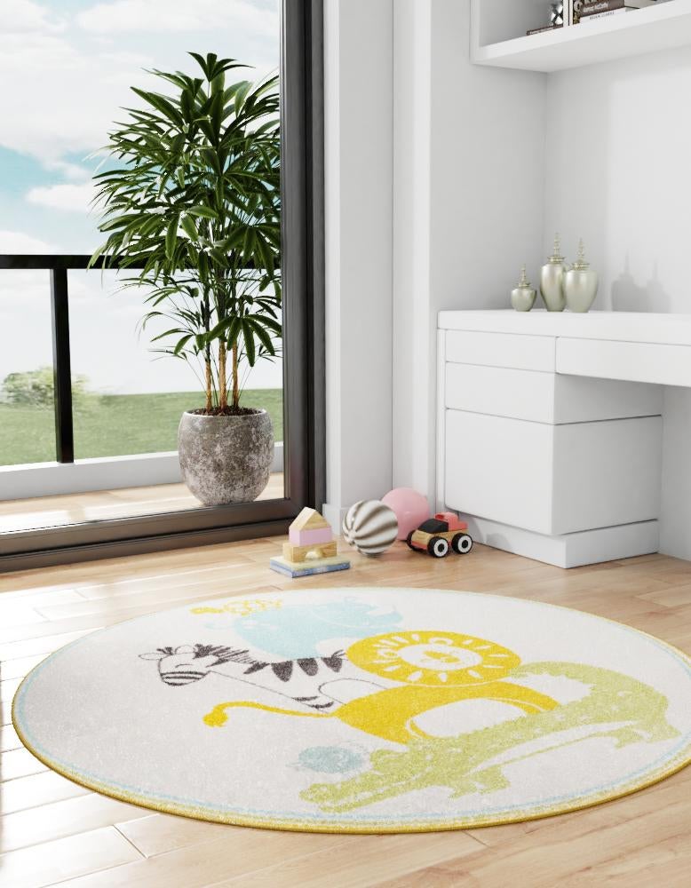 Playful Patterns Collection Area Rug -  Prismatic Round Ivory  lifestyle 21