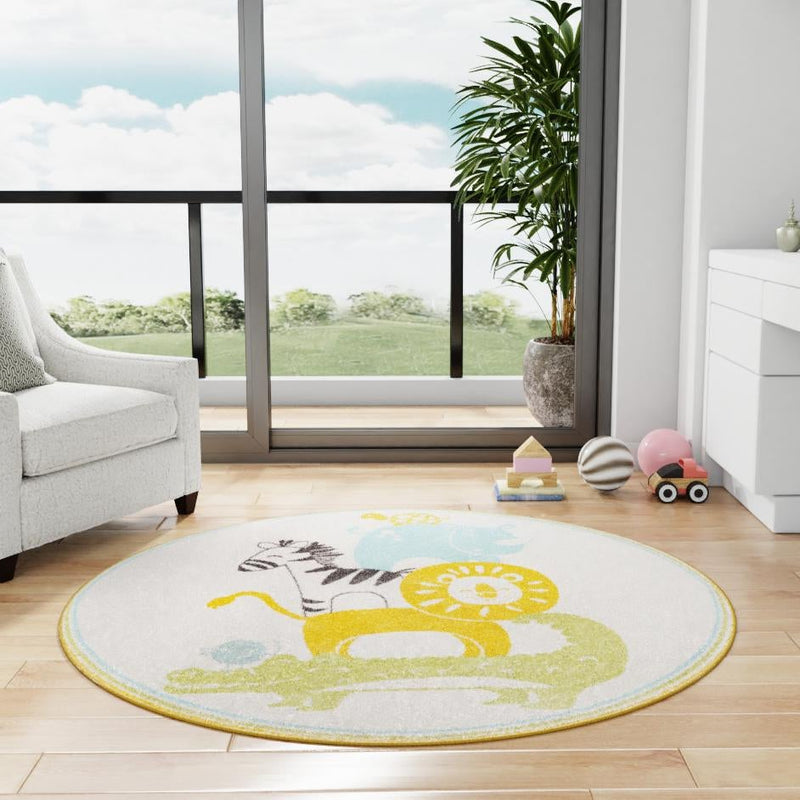 Playful Patterns Collection Area Rug -  Prismatic Round Ivory  lifestyle 43
