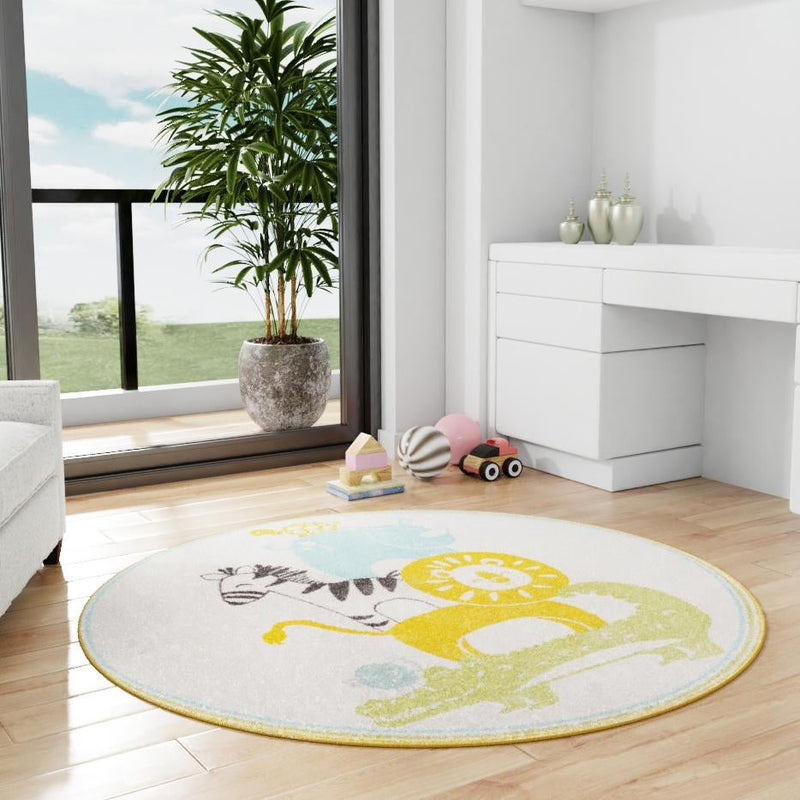 Playful Patterns Collection Area Rug -  Prismatic Round Ivory  lifestyle 45