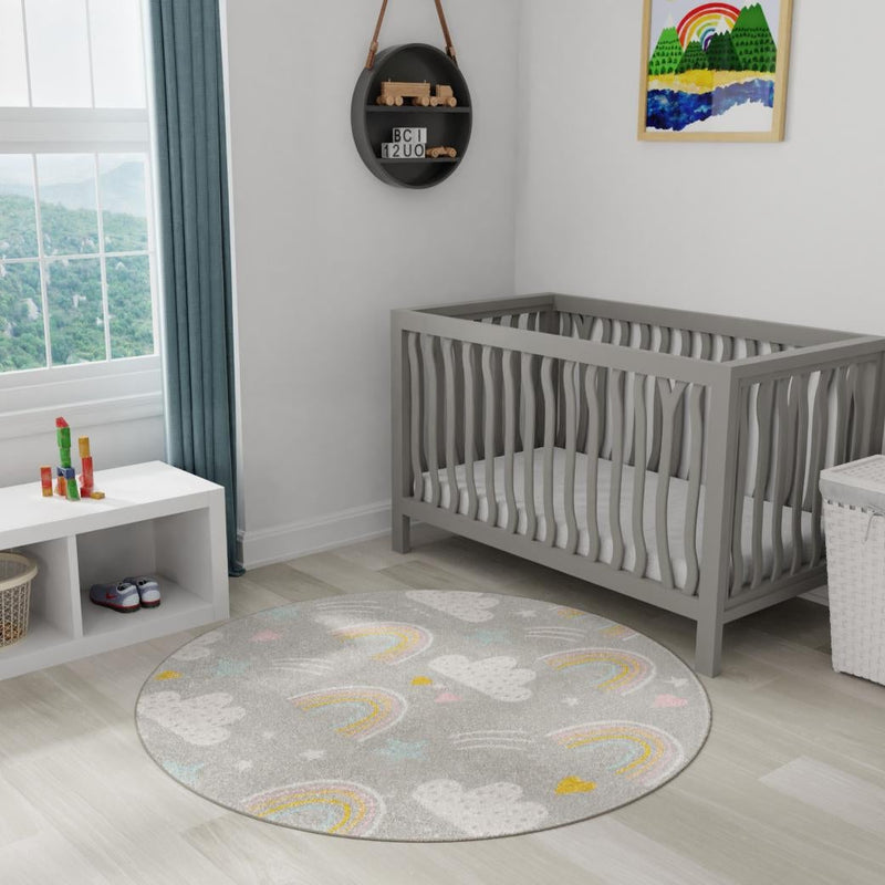 Playful Patterns Collection Area Rug -  Pixel Round Gray  lifestyle 49