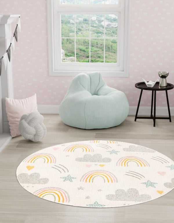 Playful Patterns Collection Area Rug -  Pixel Round Ivory  lifestyle 34