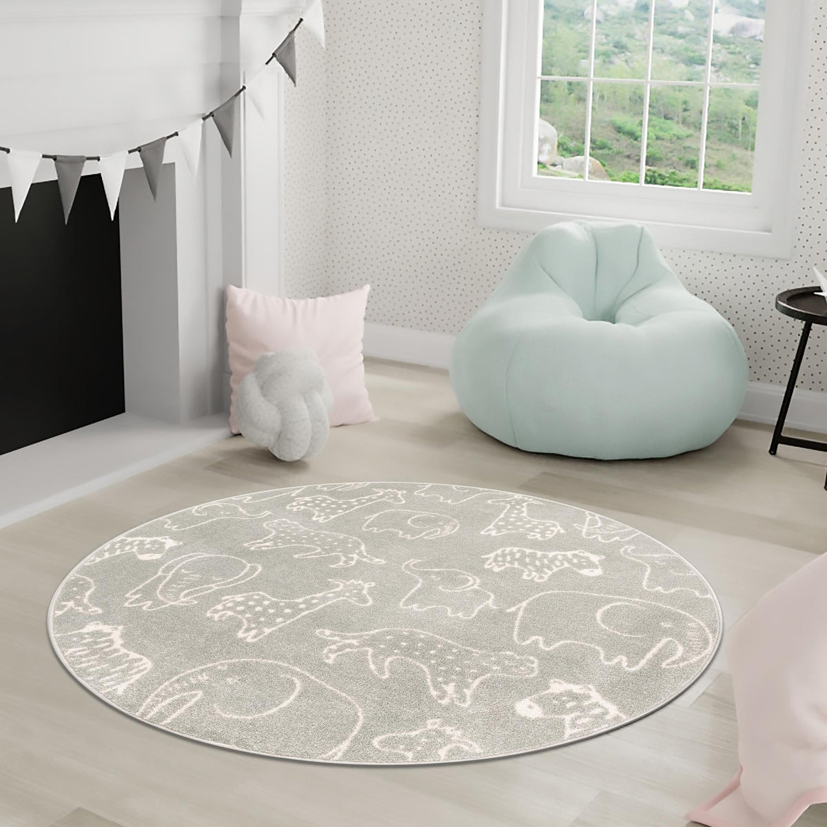 Playful Patterns Collection Area Rug -  Spectrum Round Gray  lifestyle 71