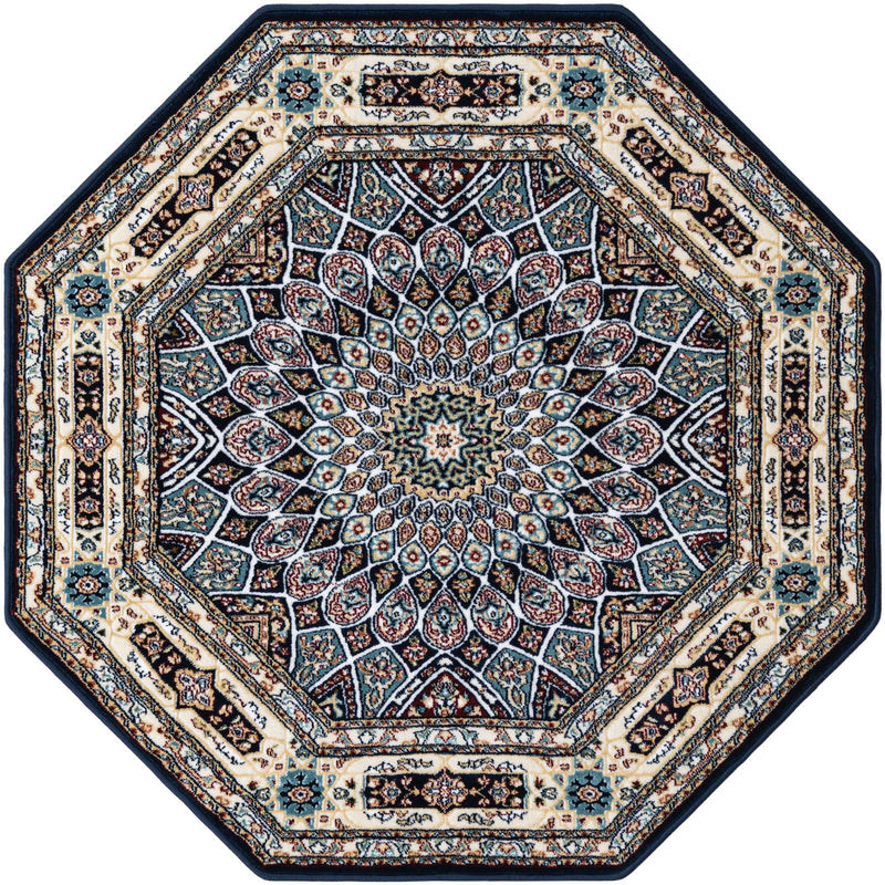 Persian Elegance Collection Area Rug -  Hamedan (Navy Blue) Octagon Navy Blue  lifestyle 6