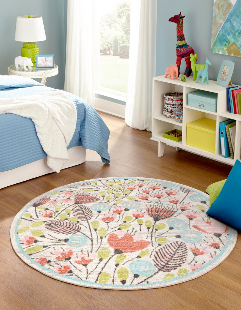 Playful Patterns Collection Area Rug -  Fantasy Round Ivory  lifestyle 21