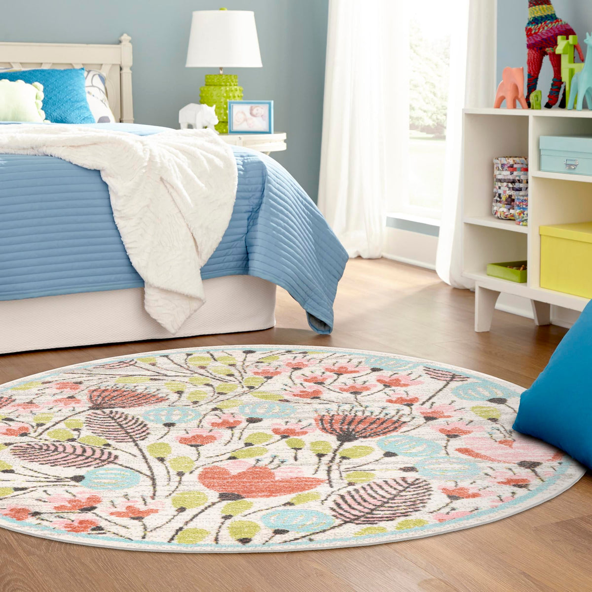 Playful Patterns Collection Area Rug -  Fantasy Round Ivory  lifestyle 80