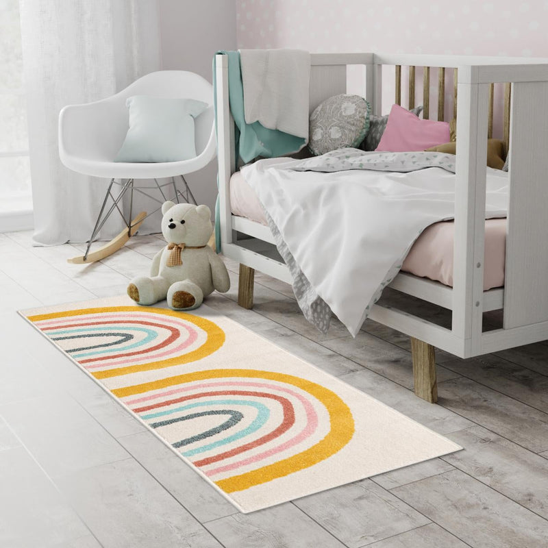 Playful Patterns Collection Area Rug -  Illusion Runner Ivory  lifestyle 56
