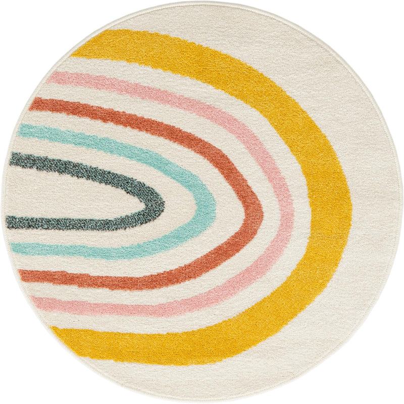 Playful Patterns Collection Area Rug -  Illusion Round Ivory  lifestyle 17