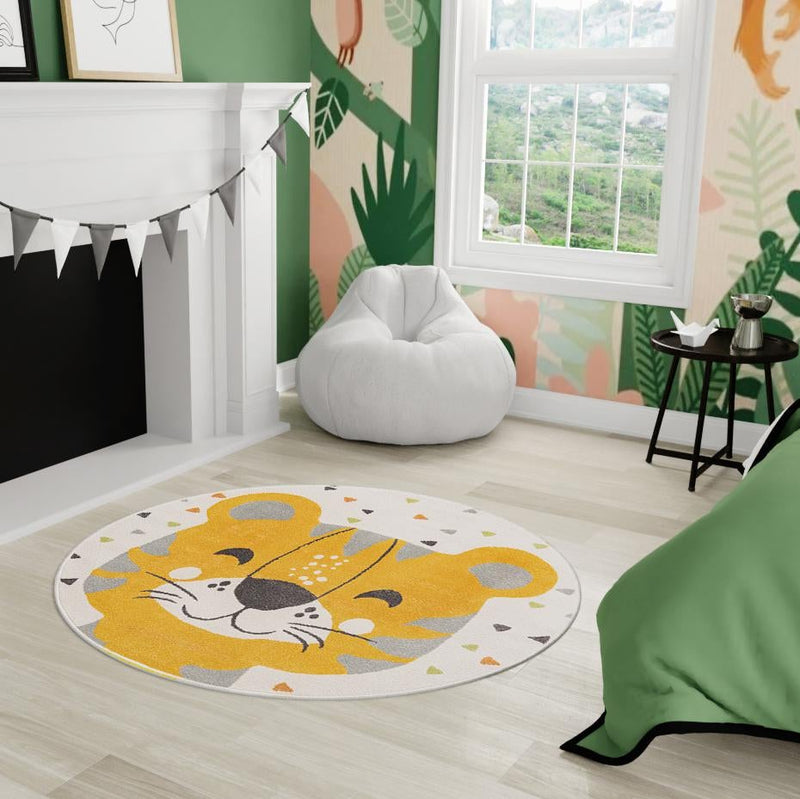 Playful Patterns Collection Area Rug -  Rainbow Round Ivory  lifestyle 46