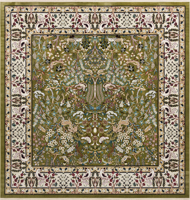 Persian Elegance Collection Area Rug -  Kerman (Green) Square Green  lifestyle 9