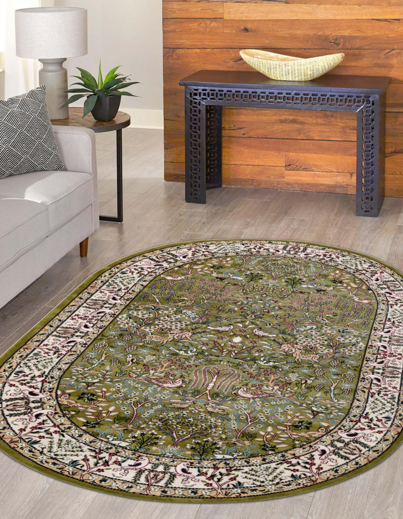 Persian Elegance Collection Area Rug -  Kerman (Green) Oval Green  lifestyle 15