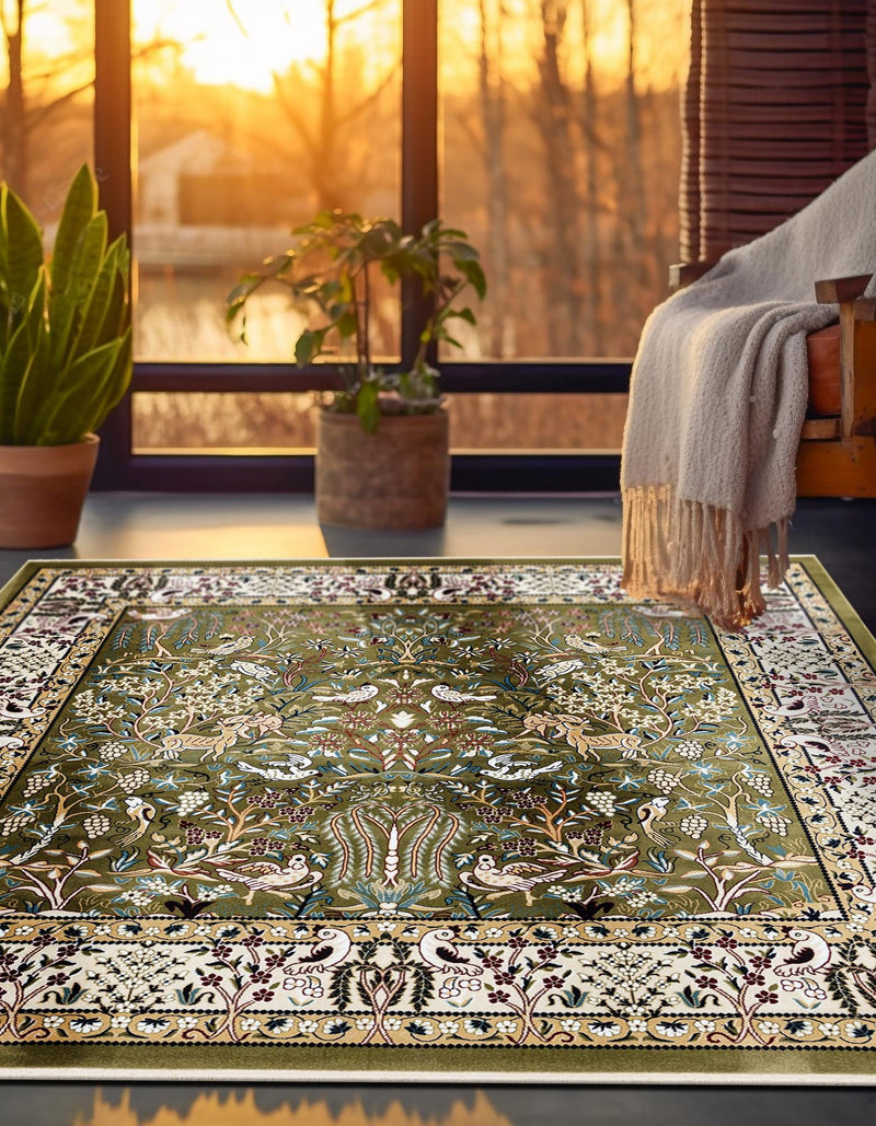 Persian Elegance Collection Area Rug -  Kerman (Green) Square Green  lifestyle 45