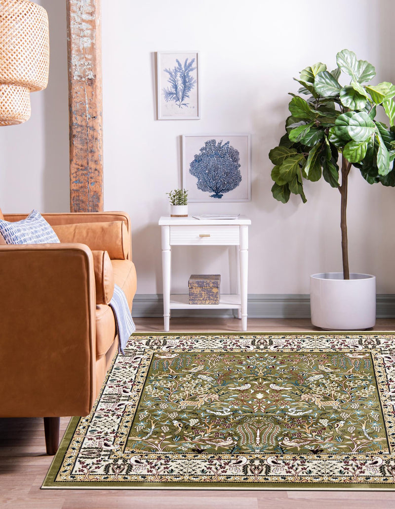Persian Elegance Collection Area Rug -  Kerman (Green) Square Green  lifestyle 57
