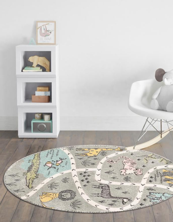 Playful Patterns Collection Area Rug -  Enigma Round Gray  lifestyle 21
