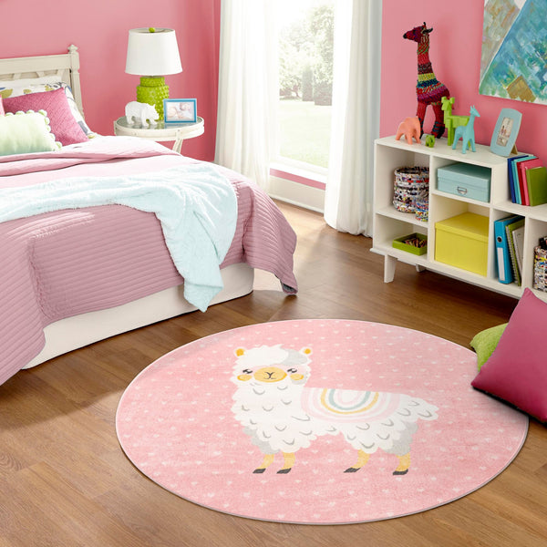 Playful Patterns Collection Area Rug -  Marvel Round Pink  lifestyle 48